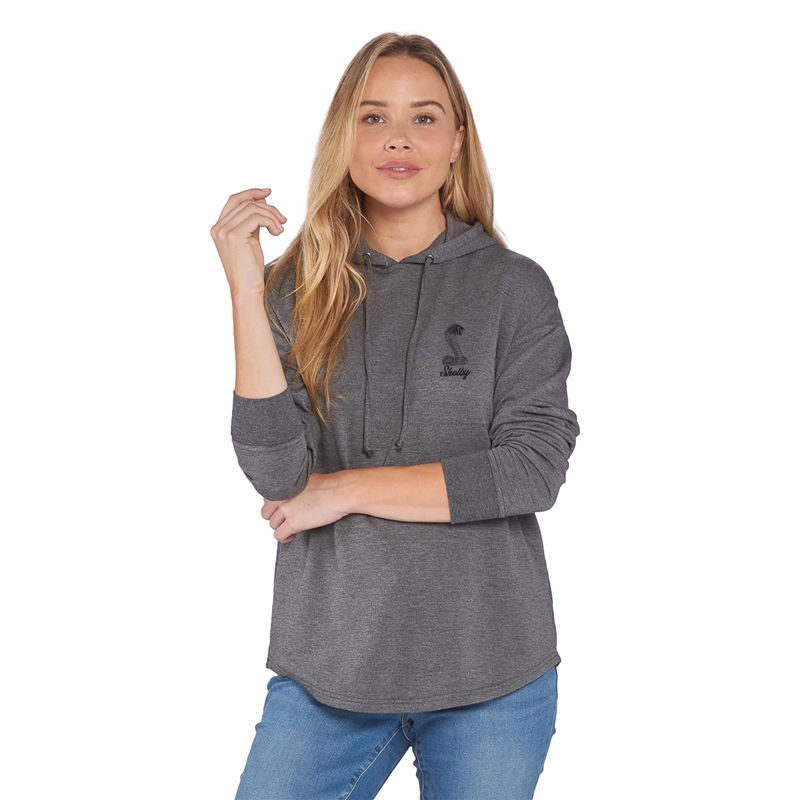 Shelby Ladies Fleece Hooded Pullover- Black Heather