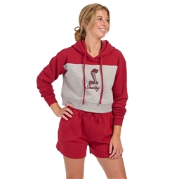 Ladies 2-Tone Cropped Fleece Hoody - Red/Oxford Heather