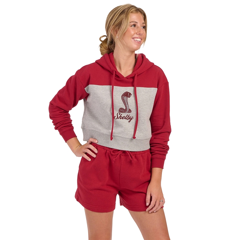 Ladies 2-Tone Cropped Fleece Hoody - Red/Oxford Heather