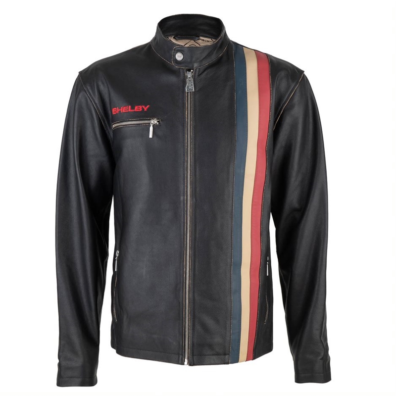 Leather jacket with racing stripes new arrivals