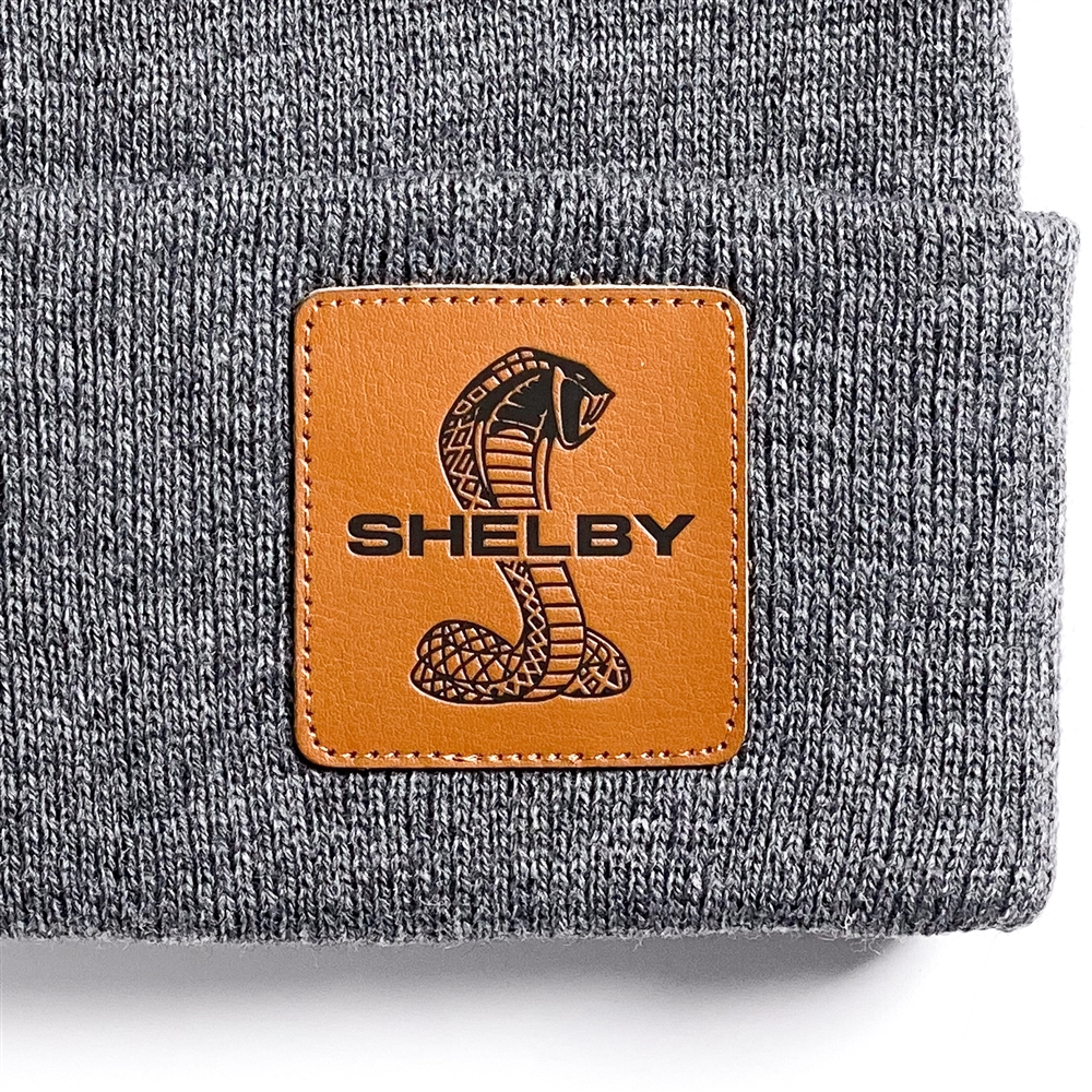 Shelby Gray Leather Patch Beanie