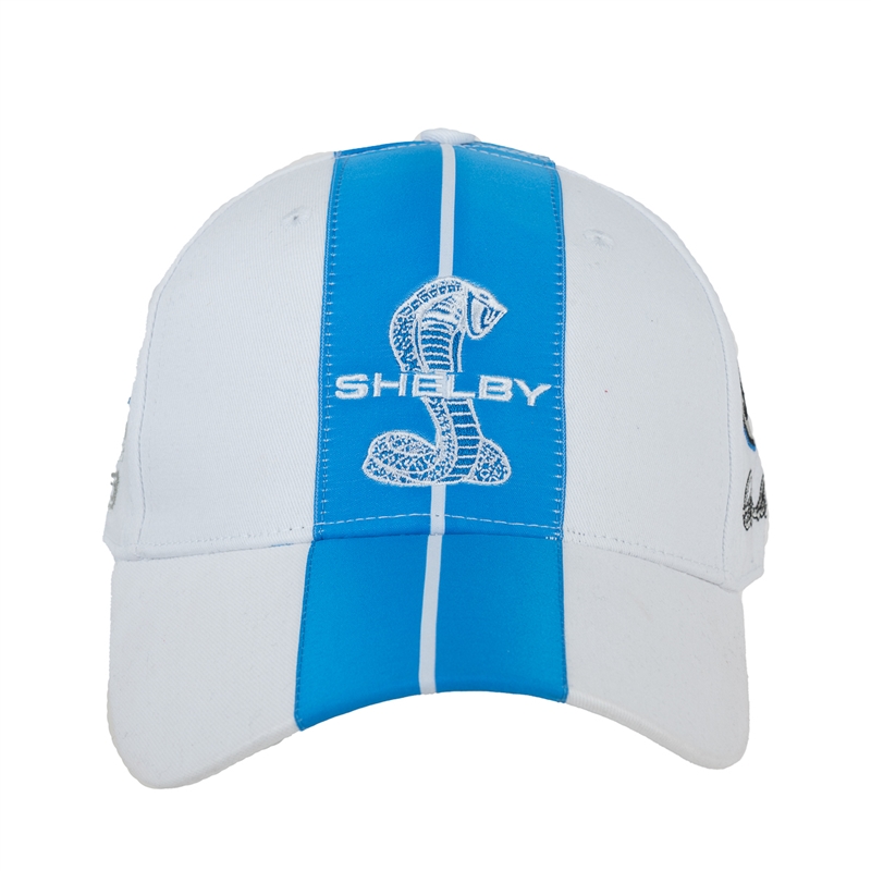 Shelby White With Blue Racing Stripes Hat