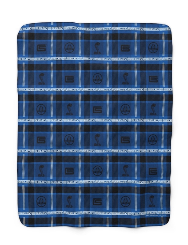 Shelby  Blue and White Plaid Sherpa  Blanket