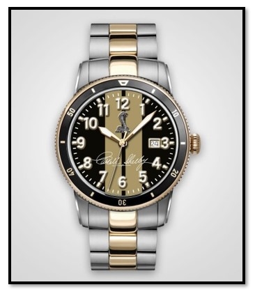 Personalized Shelby "Colors" Watch- Black w/ Gold Stripes- Two- Tone Sil/Gold Stainless Steel Band