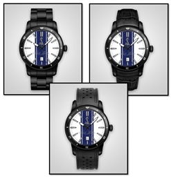 Personalized Shelby Watch- White w/ Blue SS Stripes (Black Dial)