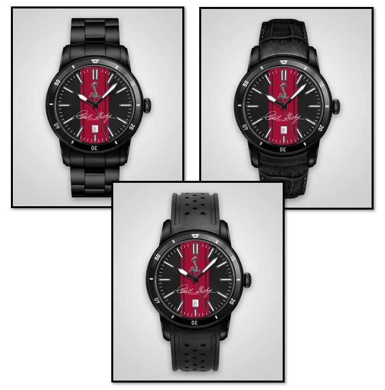 Personalized Shelby "Colors" Watch- Black w/ Red SS Stripes