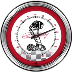 Shelby Snake Checkered Chrome Steel Neon Thermometer-16"