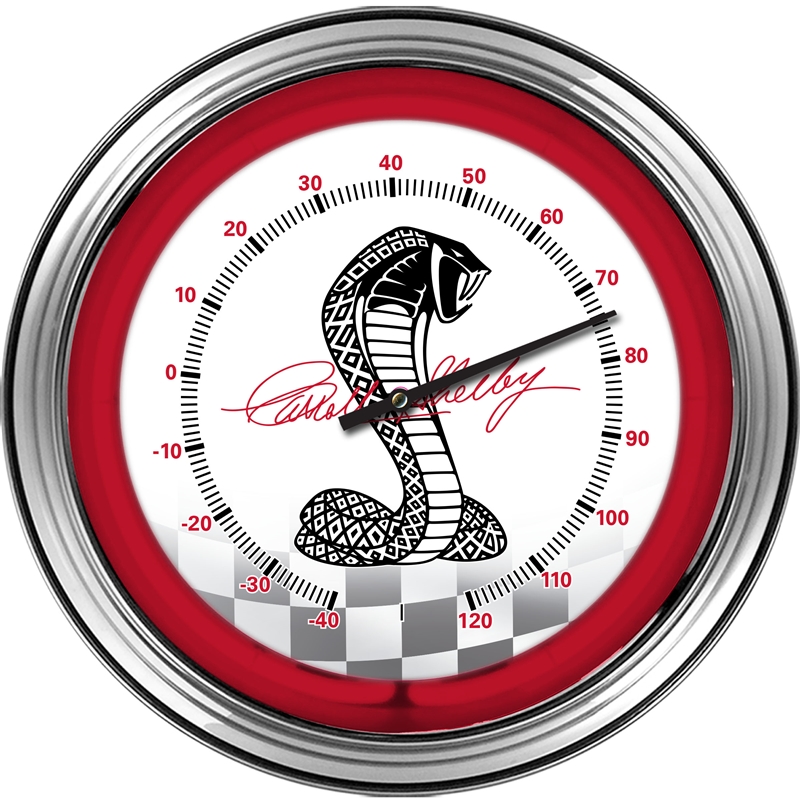 Shelby Snake Checkered Chrome Steel Neon Thermometer-16"